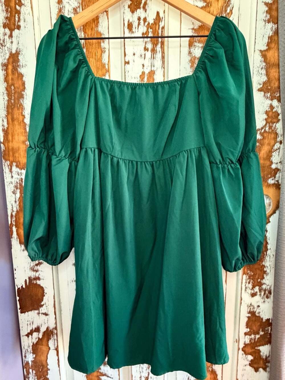 Exlura Square Neck Puff Sleeve Green Babydoll Mini Dress Size Small Cottagecore